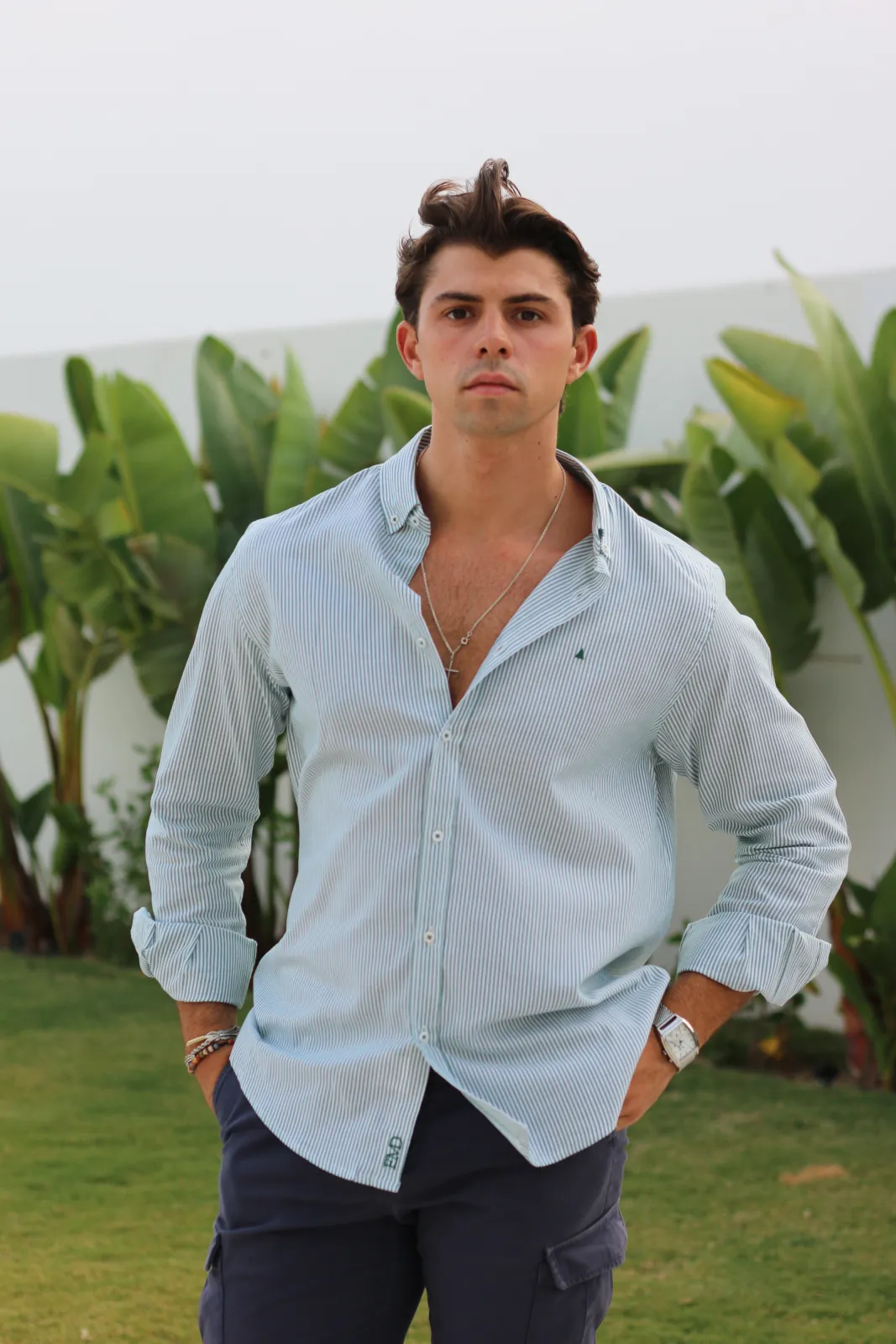 CAMISA RAYAS VERDE BOTELLA