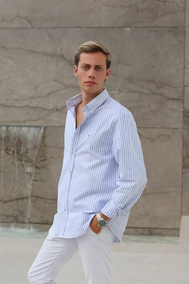CAMISA RAYAS AZUL CELESTE