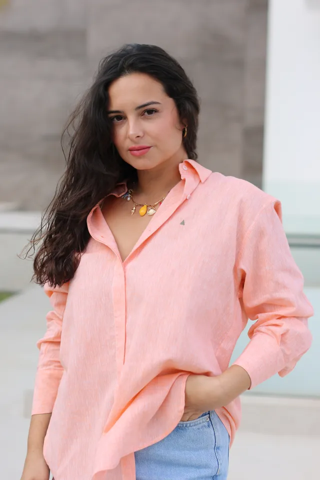 CAMISA OVERSIZE LINO NARANJA TRIÁNGULO