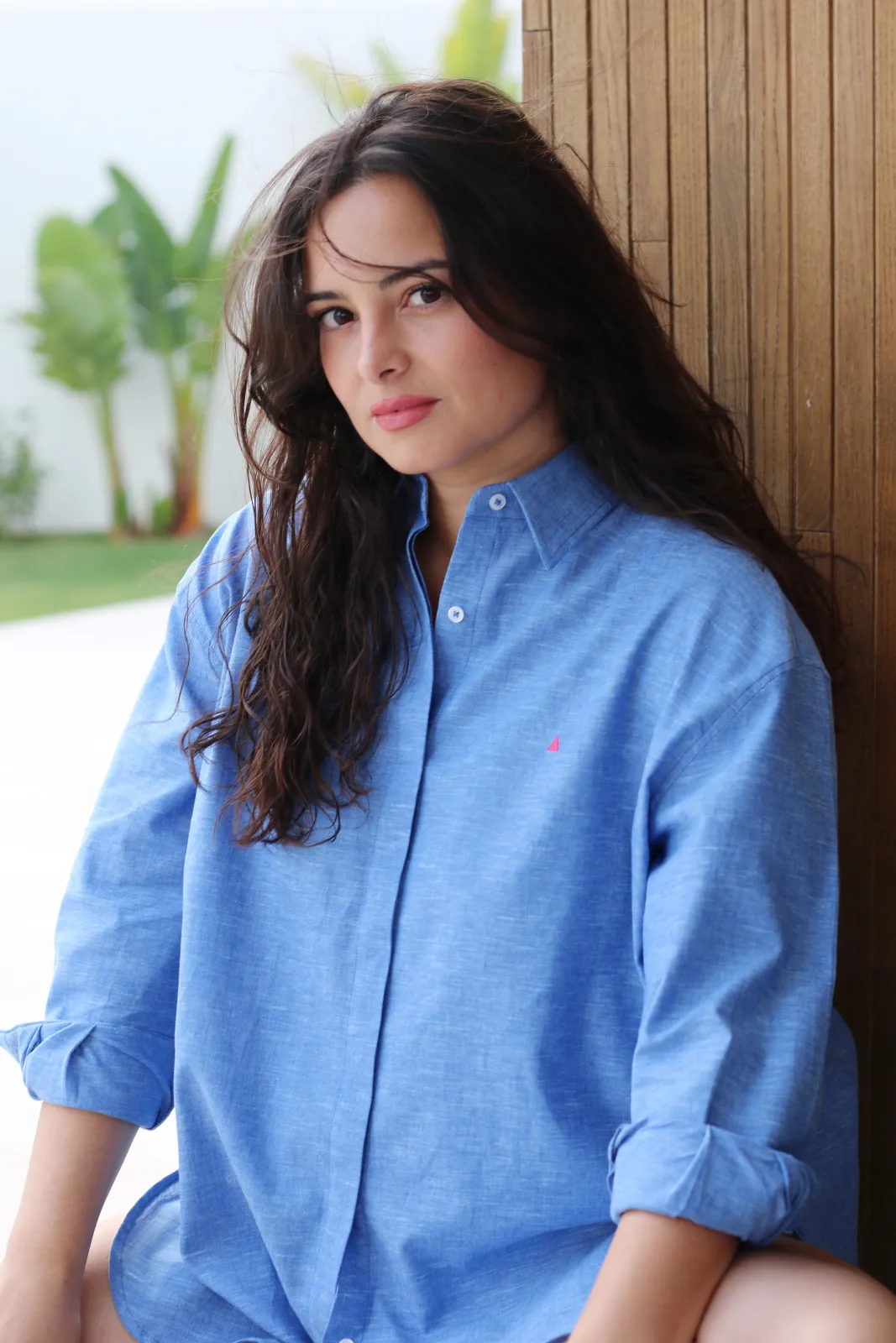 CAMISA OVERSIZE LINO AZUL TRIÁNGULO