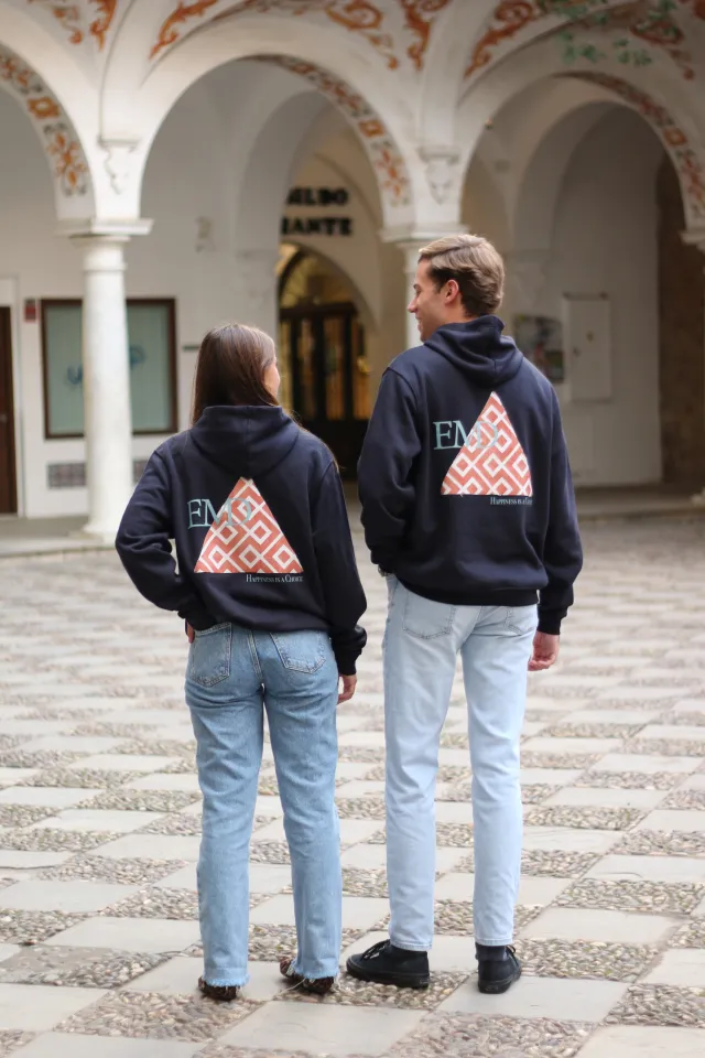SUDADERA TRIÁNGULO CON CAPUCHA AZUL MARINO