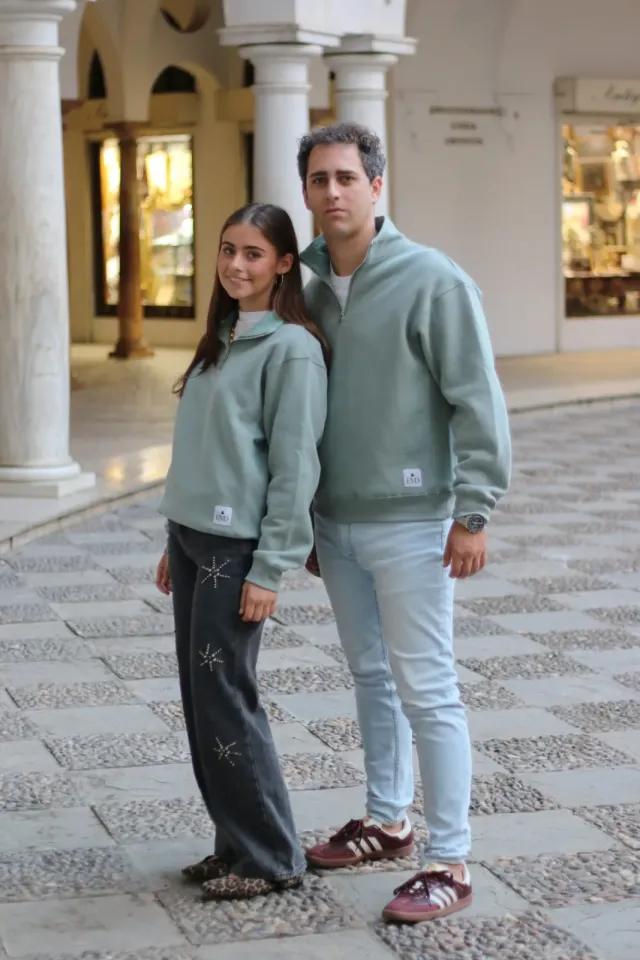 SUDADERA HALF ZIP AGUAMARINA