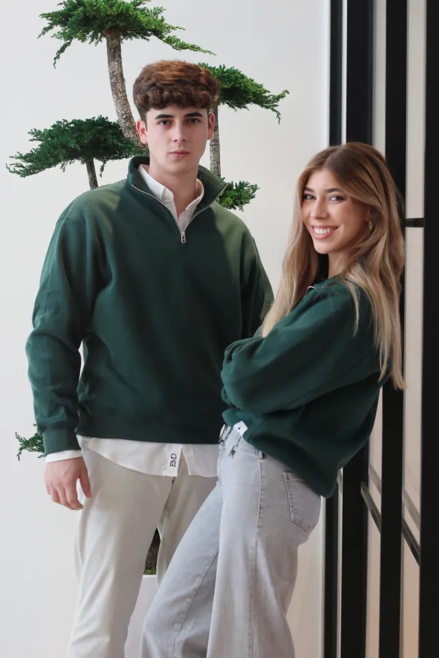 SUDADERA HALF ZIP VERDE BOTELLA